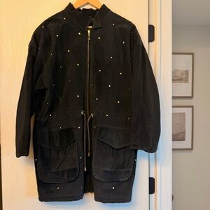 Vintage leather quilted black longline jacket